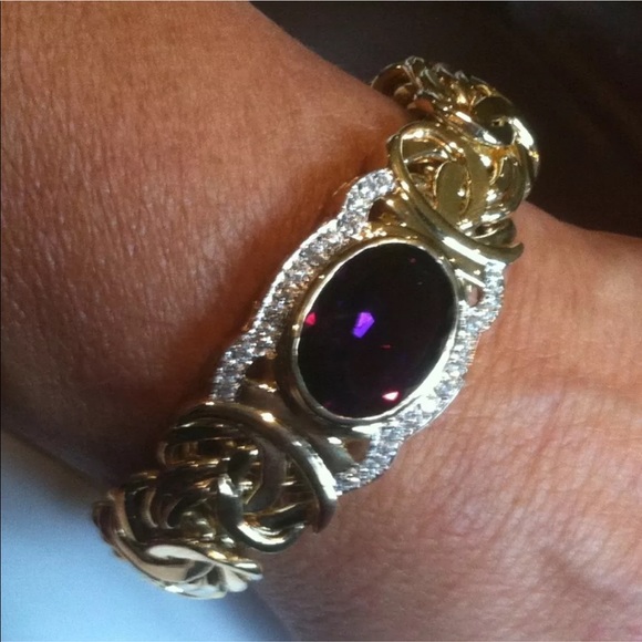 14K YG African Amethyst Diamond Byzantine Bracelet - Picture 10 of 12